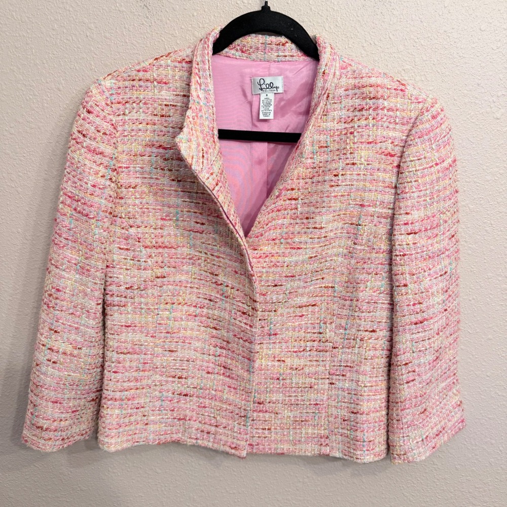 Lilly Pulitzer Madeline Jacket Multi Tweed Boucle Blazer Size 8 Mandarin Collar